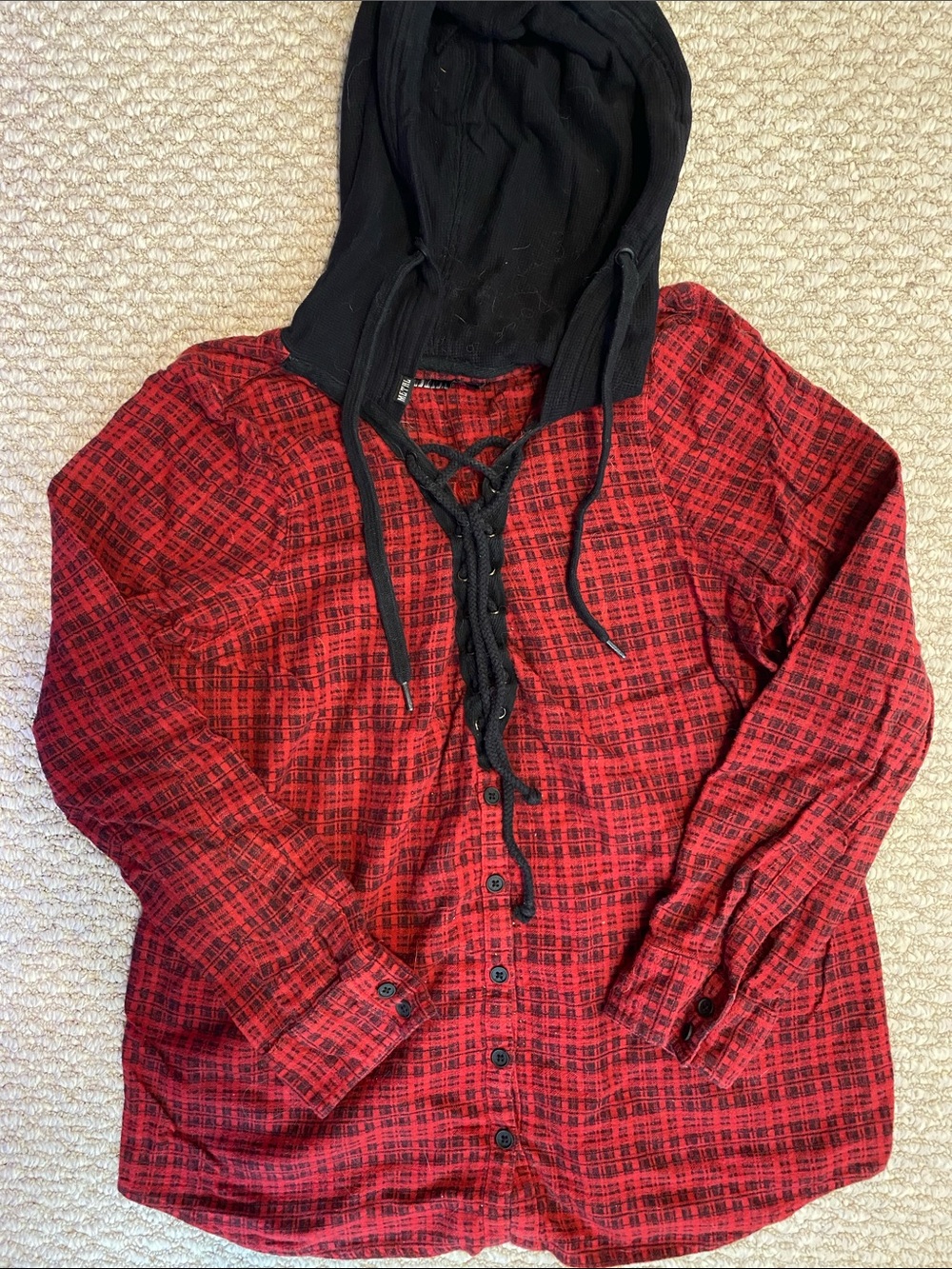 Metal Mulisha Black and Red Lace-Up Women's Hoodie Shirt